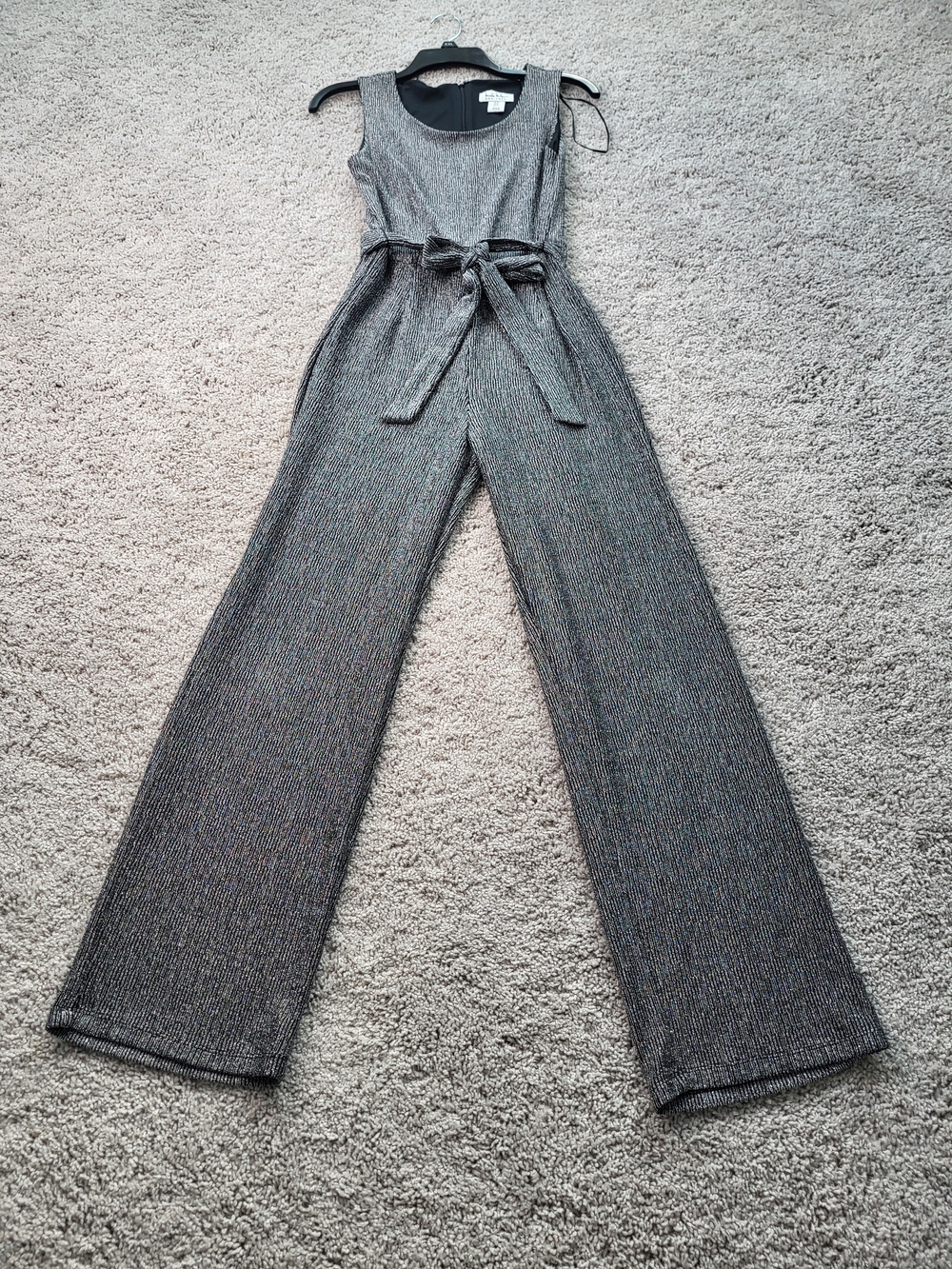 Nicole Miller New York Metallic Silver Black Wide Leg Jumpsuit, Black & White, X